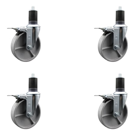 Service Caster 5'' Semi Steel Swivel 1-5/8'' Expanding Stem Caster Set Total Lock Brake, 4PK SCC-EXTTL20S514-SSS-158-4